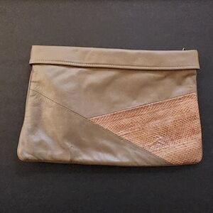 Vintage Durabilt elano Clutch Bag, Womens, Camelish Color, Suede, Sequin, Zip